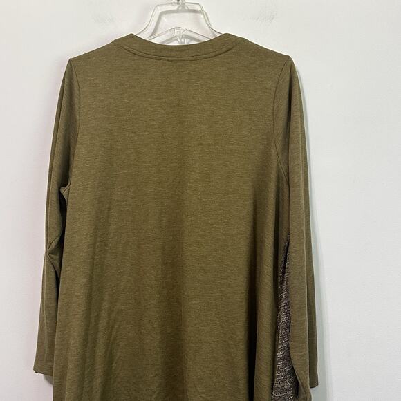 Logo Lounge Cardigan Sweater 1X Olive Green Long Sleeve Zip Front Lace Hem Comfy - Picture 8 of 10